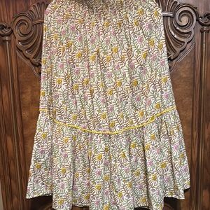 Faith & Zoe Smocked Yellow Pink Tiered Midi Skirt